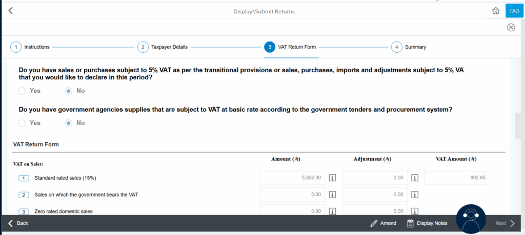 Screenshot for descriptive purposes VAT Filing via ZATCA Portal