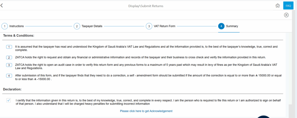 Screenshot for descriptive purposes VAT Filing via ZATCA Portal