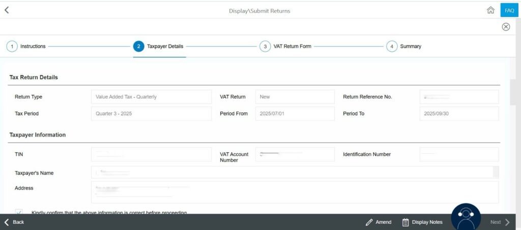 Screenshot for descriptive purposes VAT Filing via ZATCA Portal